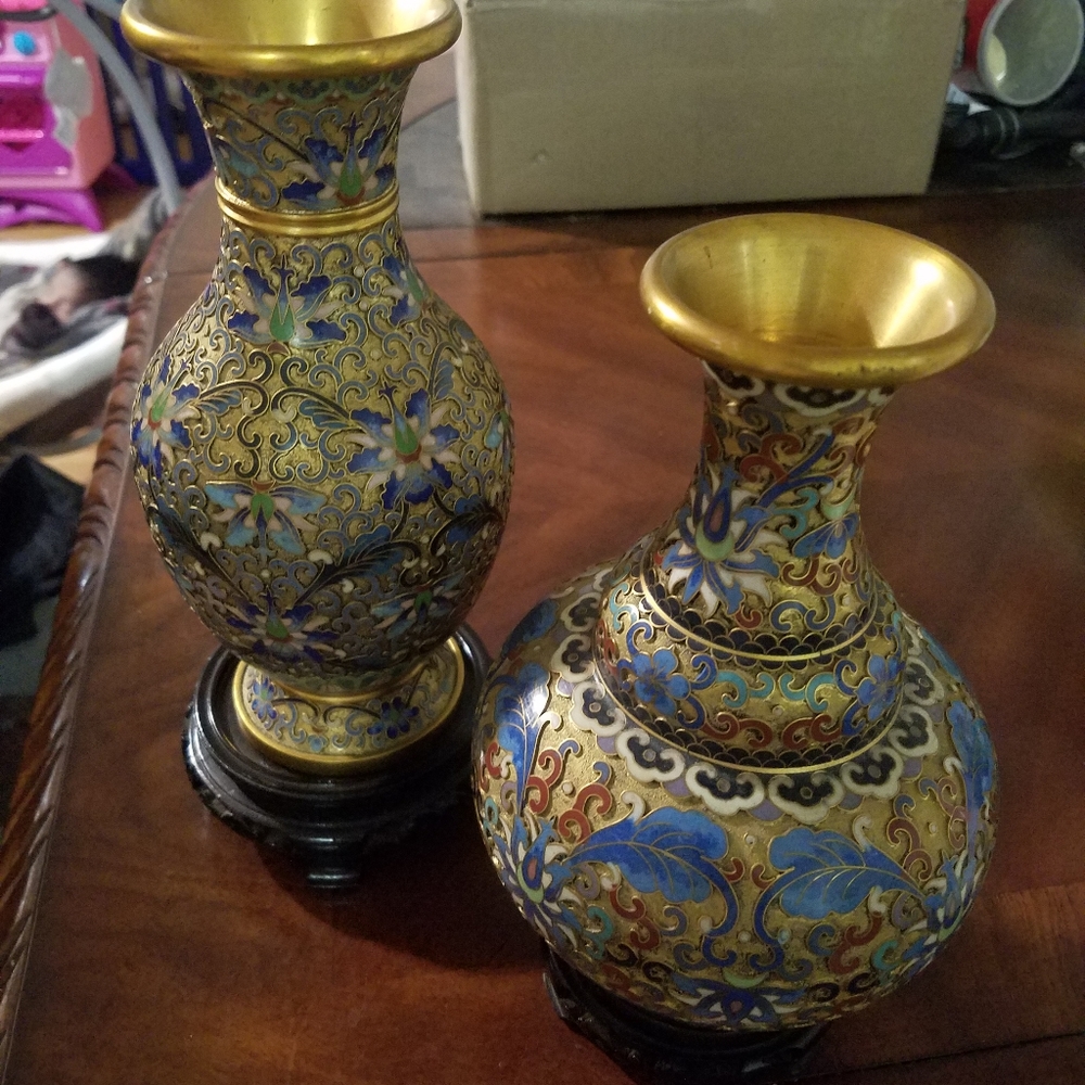 Antique Chinese cloisonne bronze vases